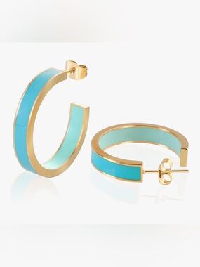 Gorgeous Neiman Marcus 18KT Gold Vermeil Turquoise enamel Earrings